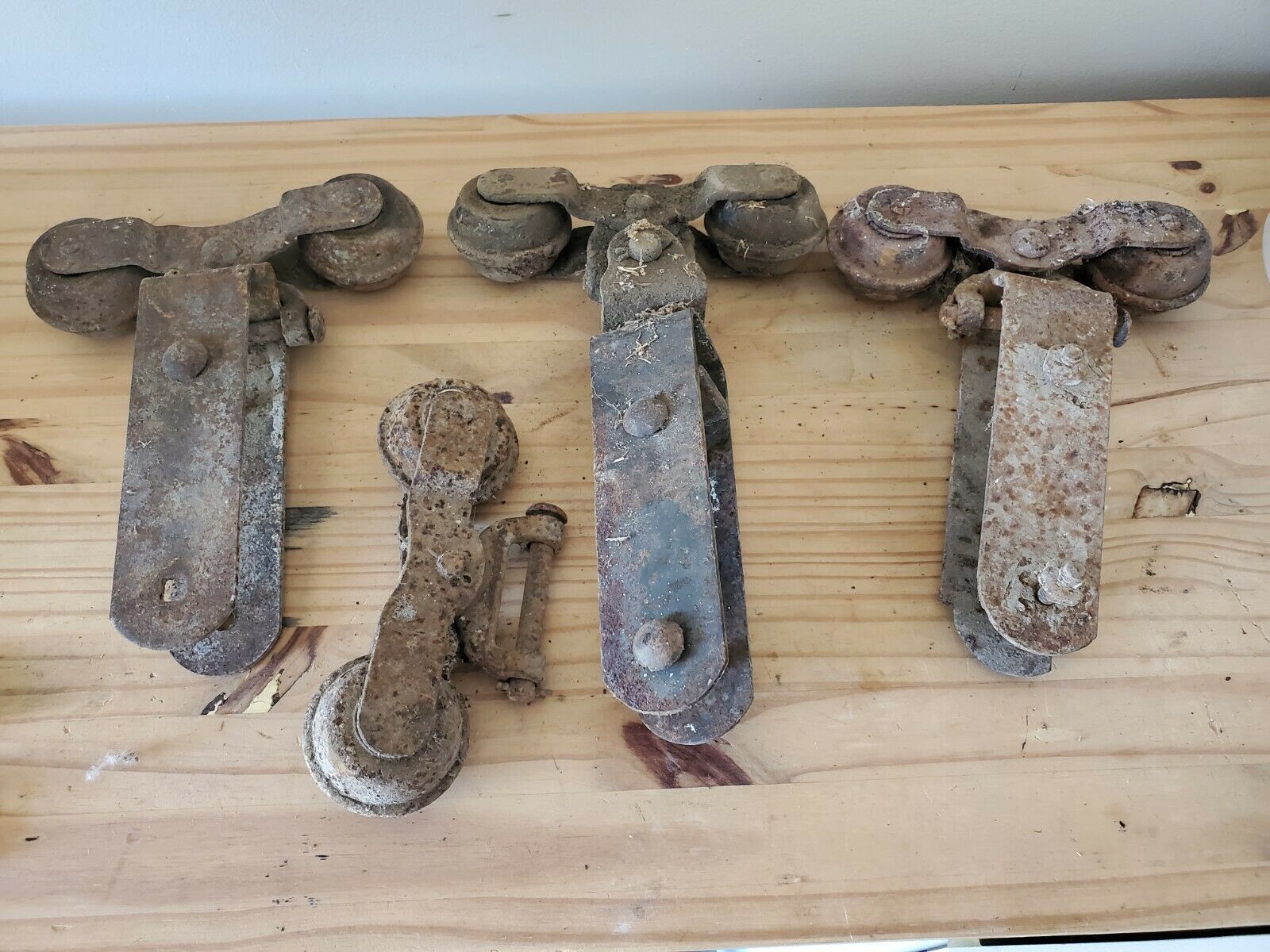 3 + Vintage Barn Door Rollers Lot Hardware Metal Steampunk Rare Old Genuine
